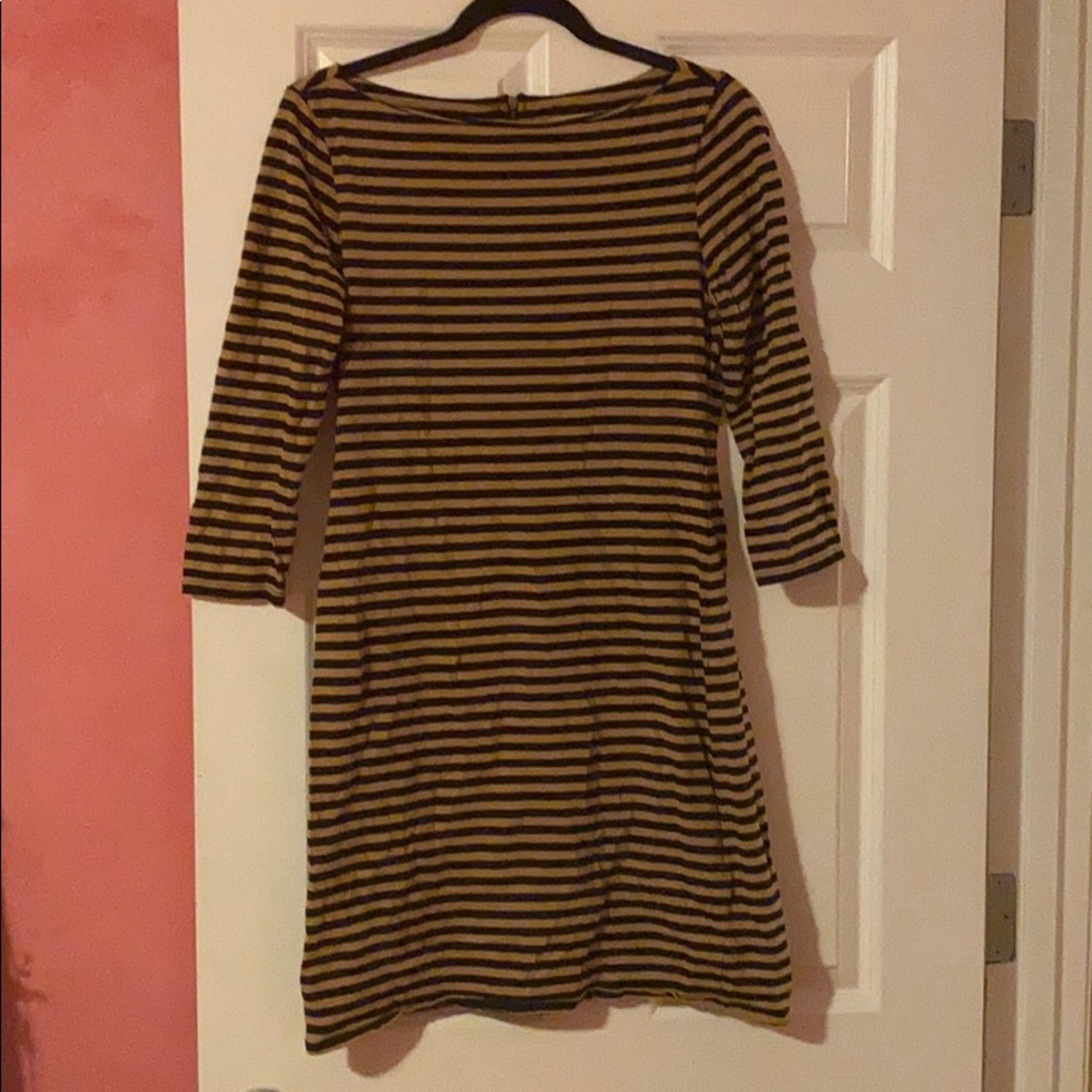 Striped Quarter Length Sleeve Midi Dress